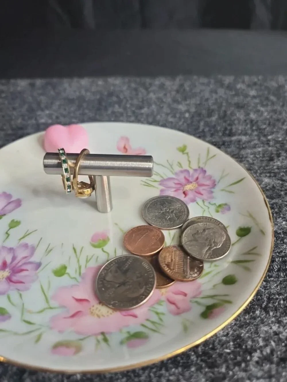 Vintage Hutschenreuther Upcycled Floral Porcelain Ring Dish & Jewelry Holder Bar